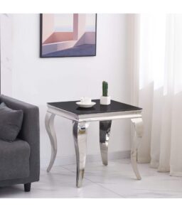 Atlanta Lamp Table Black Glass & Silver Legs