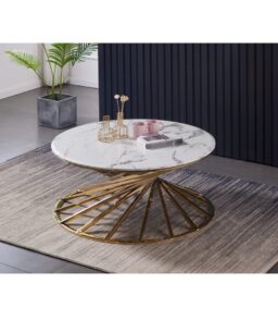 Axon Round Marble Coffee Table with Gold Frame