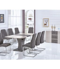 Belarus High Gloss Ext Dining Table Cream & Stone