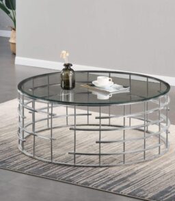 Missouri Round Coffee Table Clear Glass & Silver Frame