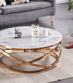 Nabraska Round Marble Coffee Table with Gold Frame