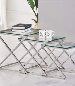 Osaka Nest of Tables Clear Glass & Silver Frame