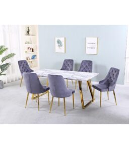 Newchapel Velvet Dining Chair Light Grey & Gold