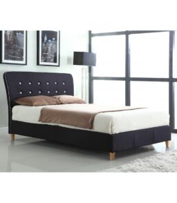 Nina Linen Double Bed Black with White Piping