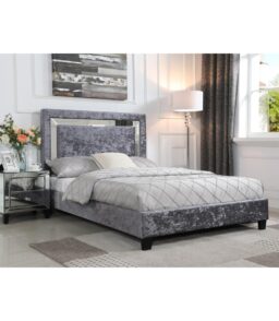 Augustina Crushed Velvet Double Bed Silver with Mirror