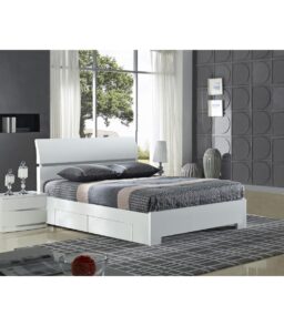 Widney White High Gloss Double Bed with 4 Drawers