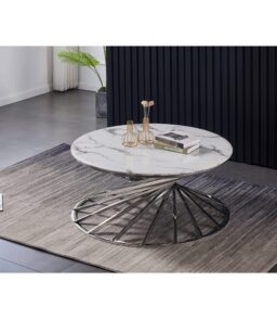 Axon Round Marble Coffee Table with Silver Frame